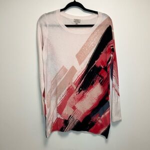 Logo by Lori Goldstein Abstract Printed Cotton Cashmere Blend Sweater Longline